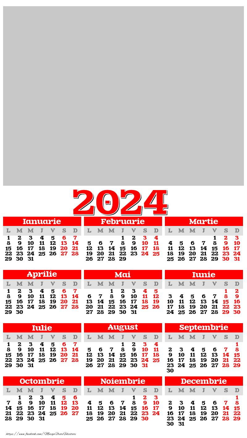 Felicitari personalizate cu calendare - Calendar 2024 cu poza ta - Clasic rosu - Model 0019