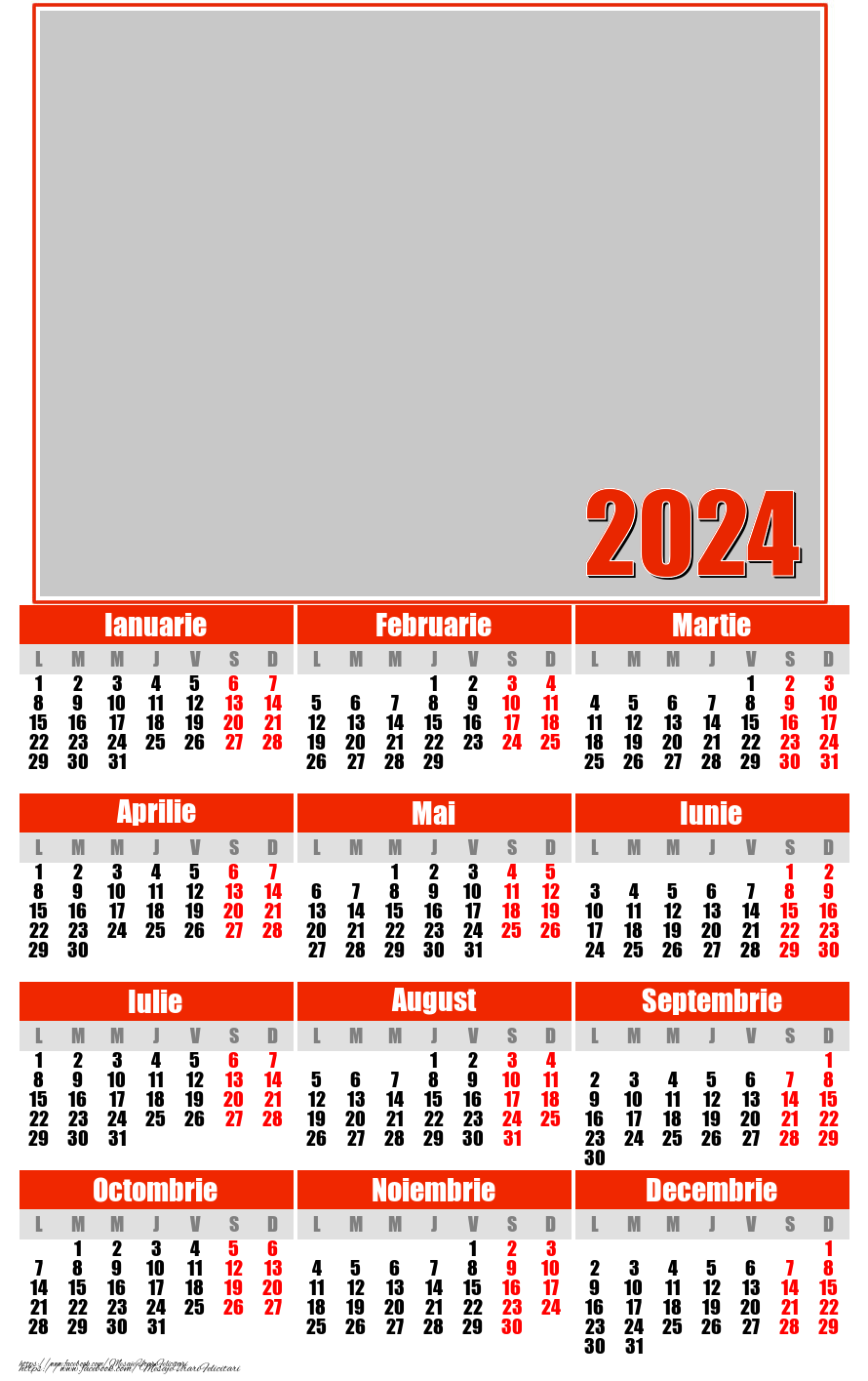 Felicitari personalizate cu calendare - Calendar 2024 cu poza ta - clasic rosu - Model 0033