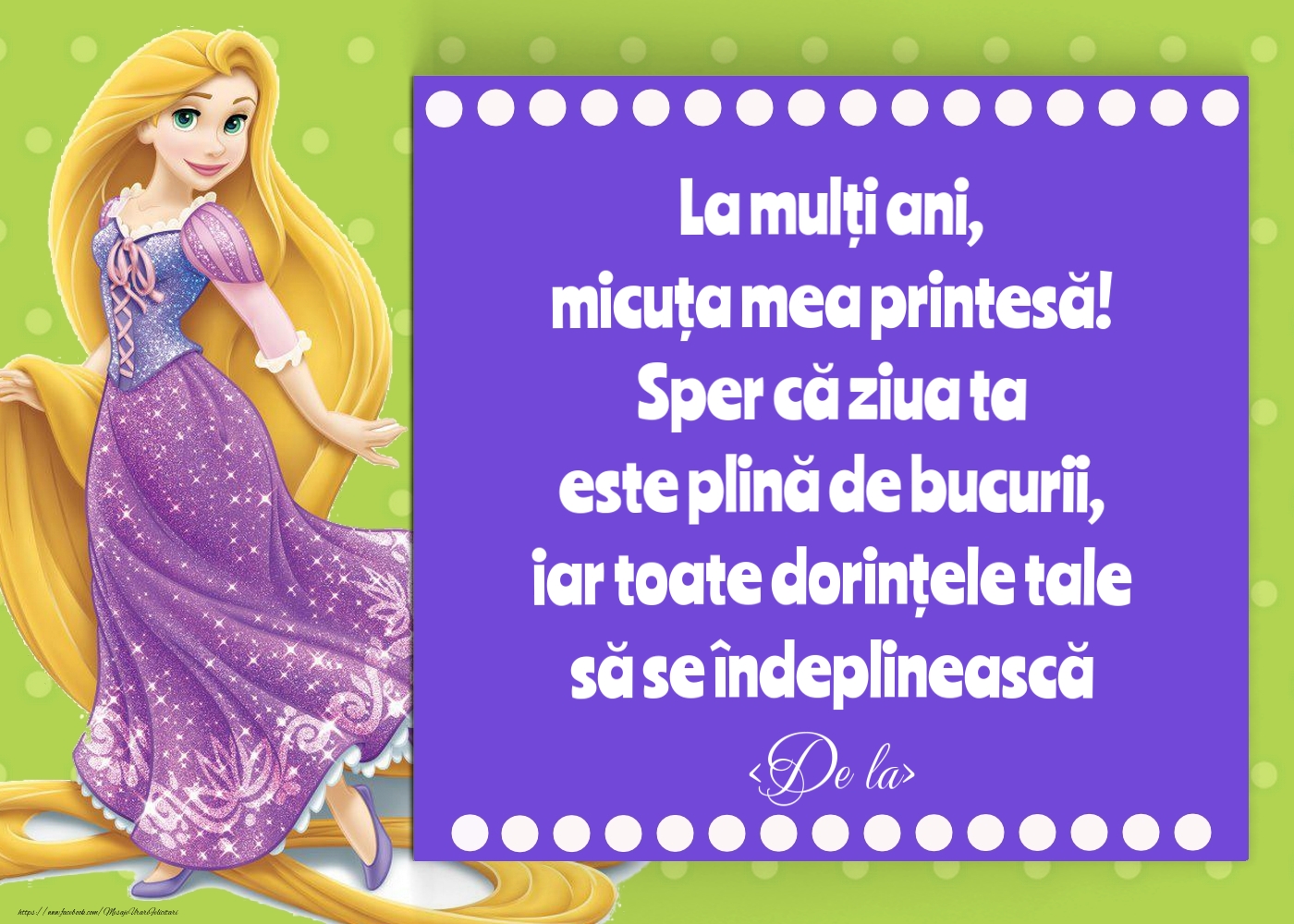 Felicitari personalizate pentru copii - Felicitare cu Rapunzel pe fundal albastru - model pentru fetițe