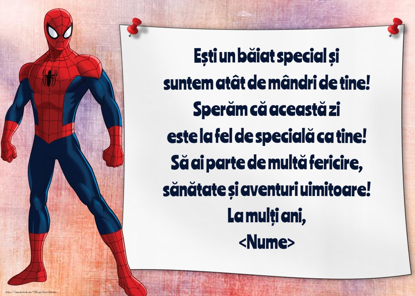 Felicitari personalizate pentru copii - Imagine cu Spiderman și un ecran pe perete - model pentru băieți