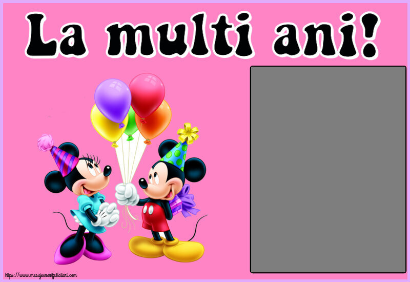 Felicitari personalizate pentru copii - Baloane & 1 Poza & Ramă Foto | La multi ani! - Rama foto ~ Mickey și Minnie mouse