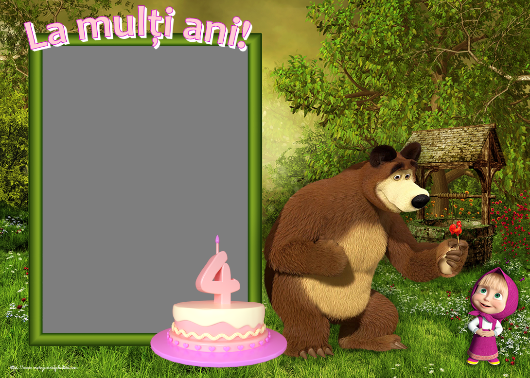 Felicitari personalizate pentru copii - La mulți ani! - Rama foto ~ Masha si ursul - Tort 4 ani