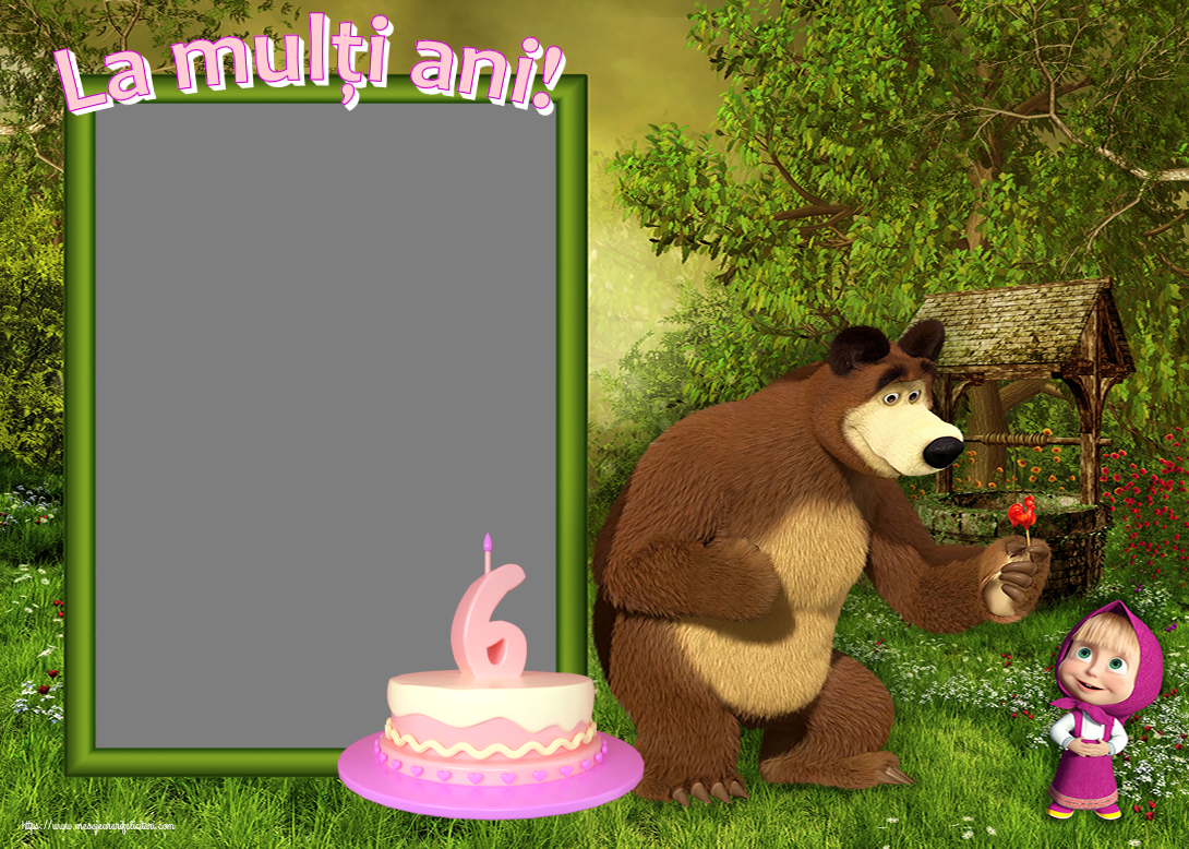 Felicitari personalizate pentru copii - La mulți ani! - Rama foto ~ Masha si ursul - Tort 6 ani
