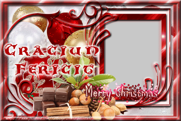 Felicitari personalizate de Craciun - Craciun Fericit - Ramă foto verticală cu globuri de crăciun și ciocolată