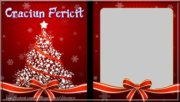 Felicitari personalizate de Craciun - Craciun Fericit - Ramă foto verticala cu brad împodobit cu stelute albe pe fundal