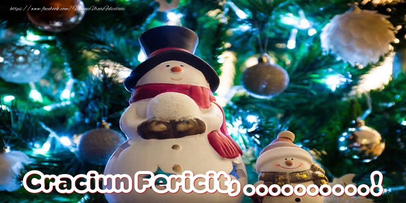 Felicitari personalizate de Craciun - Craciun Fericit, ... - Imagine cu brad decorat cu globuri și oameni de zăpadă