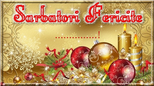 Felicitari personalizate de Craciun - Craciun Fericit ... - Fundal cu globuri, lumânari și aranjamente de Crăciun