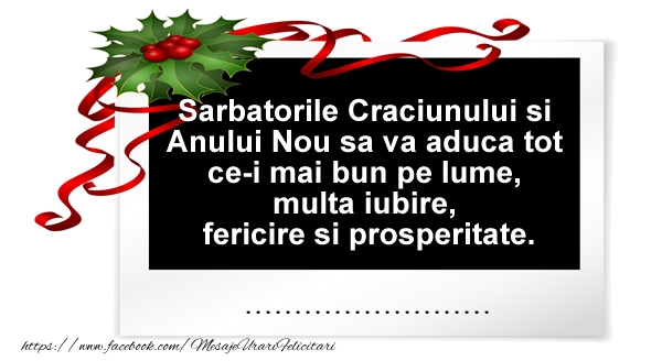 Felicitari personalizate de Craciun - Sarbatorile Craciunului si  Anului Nou sa va aduca tot  ce-i mai bun pe lume,  multa iubire,  fericire si prosperitate. ...