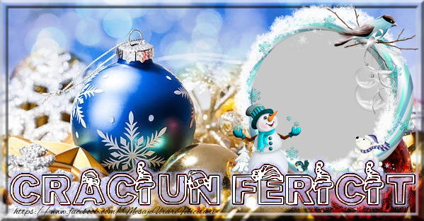 Felicitari personalizate de Craciun - ⛄ Craciun Fericit - Ramă foto circulară pe fundal cu oameni de zăpadă și in glob