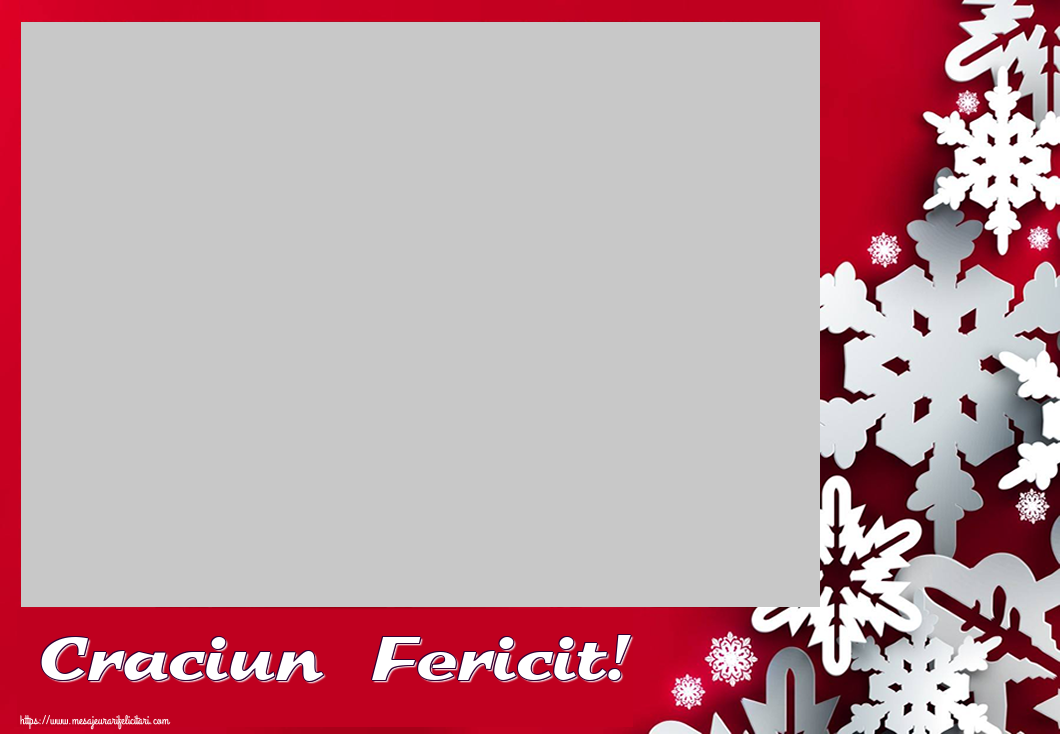 Felicitari personalizate de Craciun - Craciun Fericit! - Ramă foto orizontală pe fundal roșu cu ornamente de brad de Crăciun