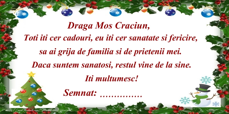 Felicitari personalizate de Craciun - Scrisoare catre Mos Craciun... semnat: ...!