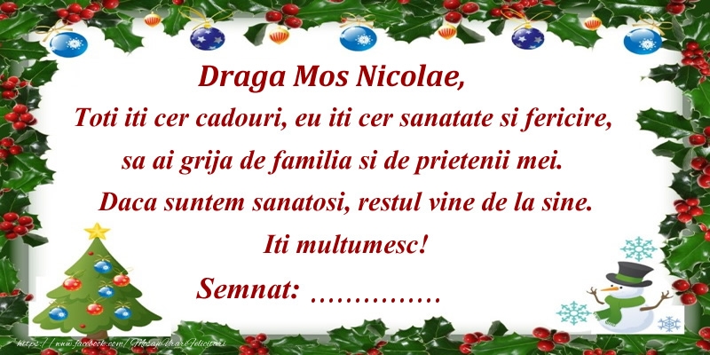 Felicitari personalizate Diverse - Scrisoare catre Mos Nicolae ... semnat: ...!