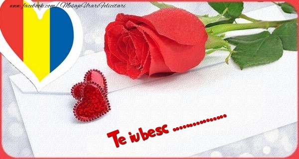 Felicitari personalizate de Dragobete - 🌹 Trandafiri | Trandafir și plic inimioare: Te iubesc, ...! - Iubește românește
