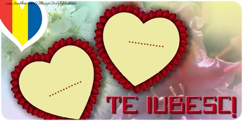 Felicitari personalizate de Dragobete - Inimioare cu flori cu numele îndrăgostiților: Iubește românește!