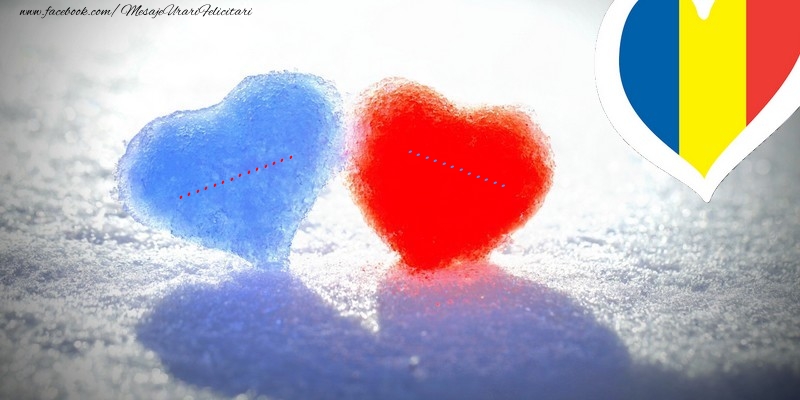 Felicitari personalizate de Dragobete - ❤️❤️❤️ Inimioare alb-albastru cu numele îndrăgostiților: Iubește românește!