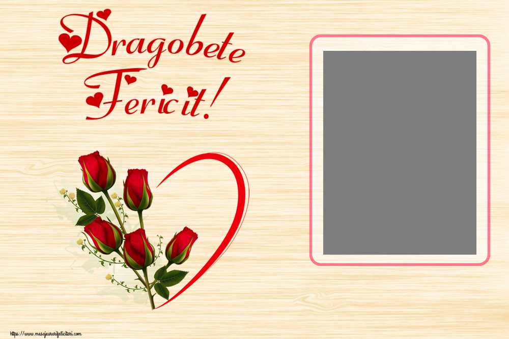 Felicitari personalizate de Dragobete - ❤️❤️❤️ Inimioare & 1 Poza & Ramă Foto | Dragobete Fericit! - Rama foto ~ 5 trandafiri roșii cu inimioară