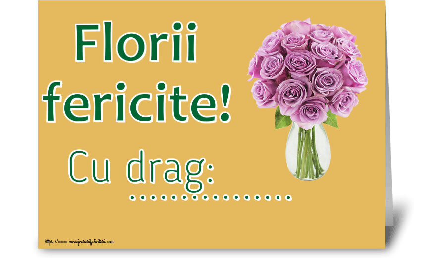 Felicitari personalizate de Florii - Florii fericite! Cu drag: ... ~ trandafiri mov în vază