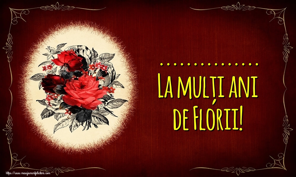 Felicitari personalizate de Florii - Buchete De Flori | ... La mulți ani de Florii! Imagine cu buchet de trandafiri pe fundal rosu inchis