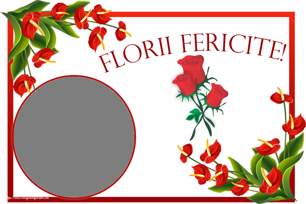 Felicitari personalizate de Florii - Florii fericite! - Personalizeaza cu poza ta de profil facebook ~ trei trandafiri roșii desenați