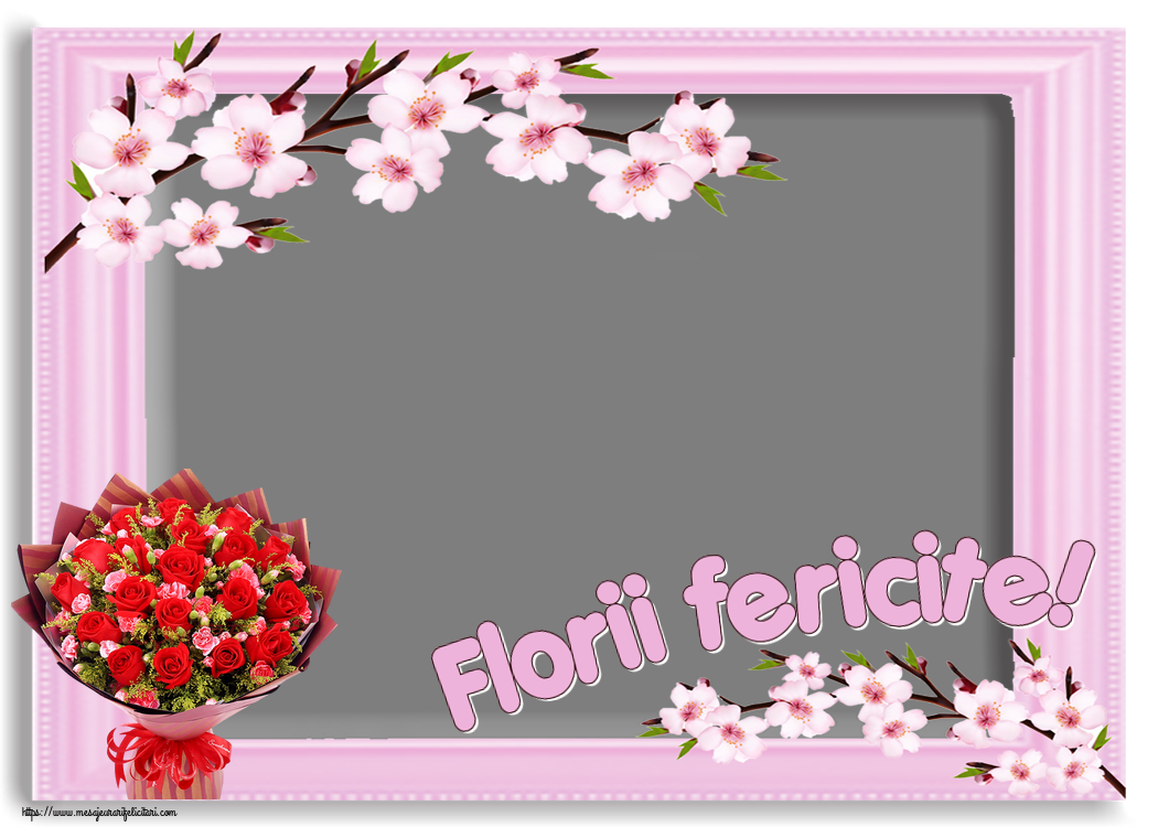 Felicitari personalizate de Florii - Florii fericite! - Rama foto ~ trandafiri roșii și garoafe