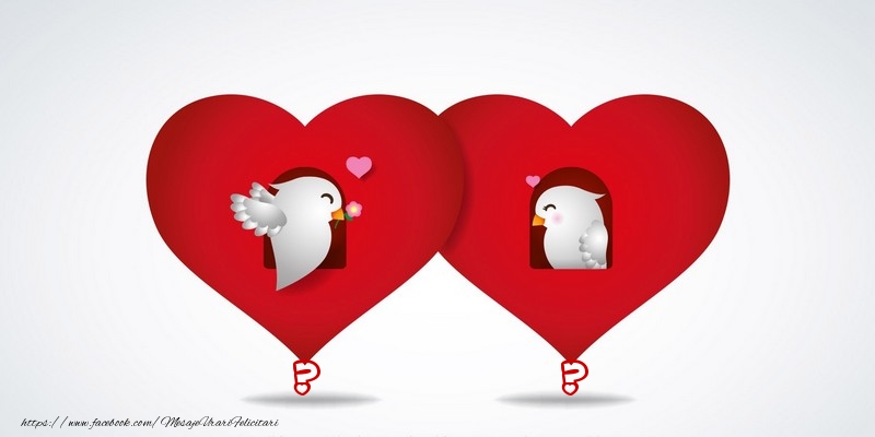 Felicitari personalizate cu Initialele Numelor - ... ... - Două inimi roșii cu păsărele