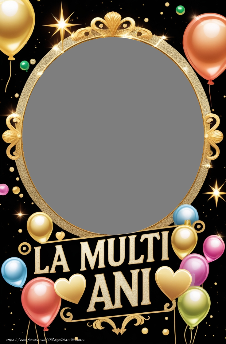 Felicitari personalizate de la multi ani - Felicitare de zi de nastere cu rama foto, inimioare si baloane