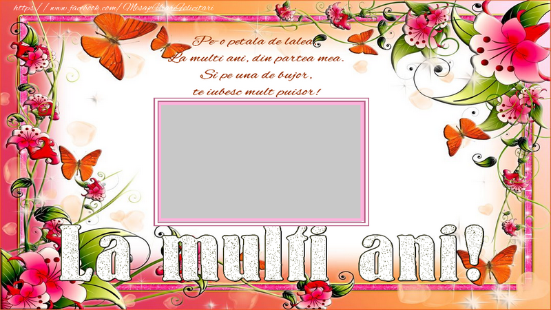 Felicitari personalizate de la multi ani - Pe-o petala de lalea, La multi ani, din in partea mea. Si pe una de bujor, te iubesc mult puisor!