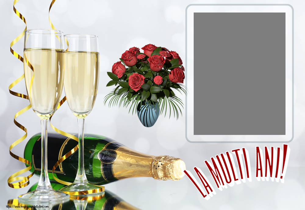 Felicitari personalizate de la multi ani - Flori & 1 Poza & Ramă Foto | La multi ani! - Rama foto ~ vaza cu trandafiri