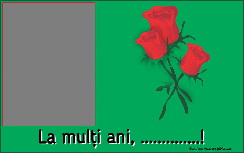 Felicitari personalizate de la multi ani - Flori & 1 Poza & Ramă Foto | La mulți ani, ...! - Rama foto ~ trei trandafiri roșii desenați