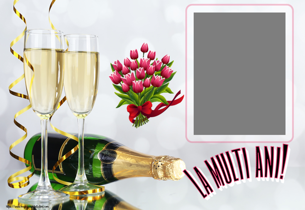 Felicitari personalizate de la multi ani - La multi ani! - Rama foto ~ buchet de lalele - Clipart