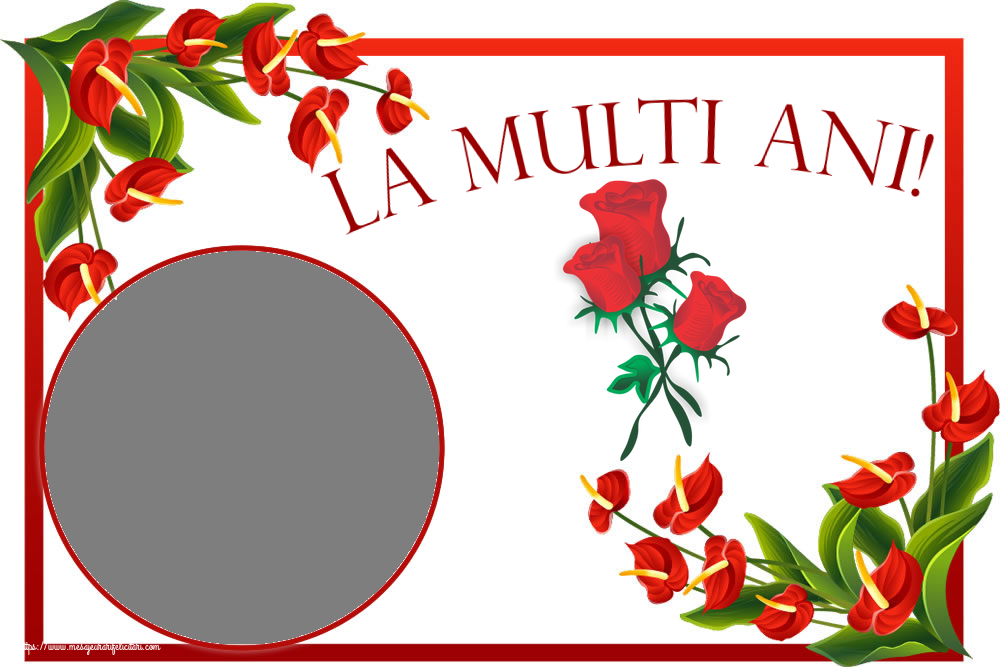 Felicitari personalizate de la multi ani - Flori & 1 Poza & Ramă Foto | La multi ani! - Rama foto ~ trei trandafiri roșii desenați