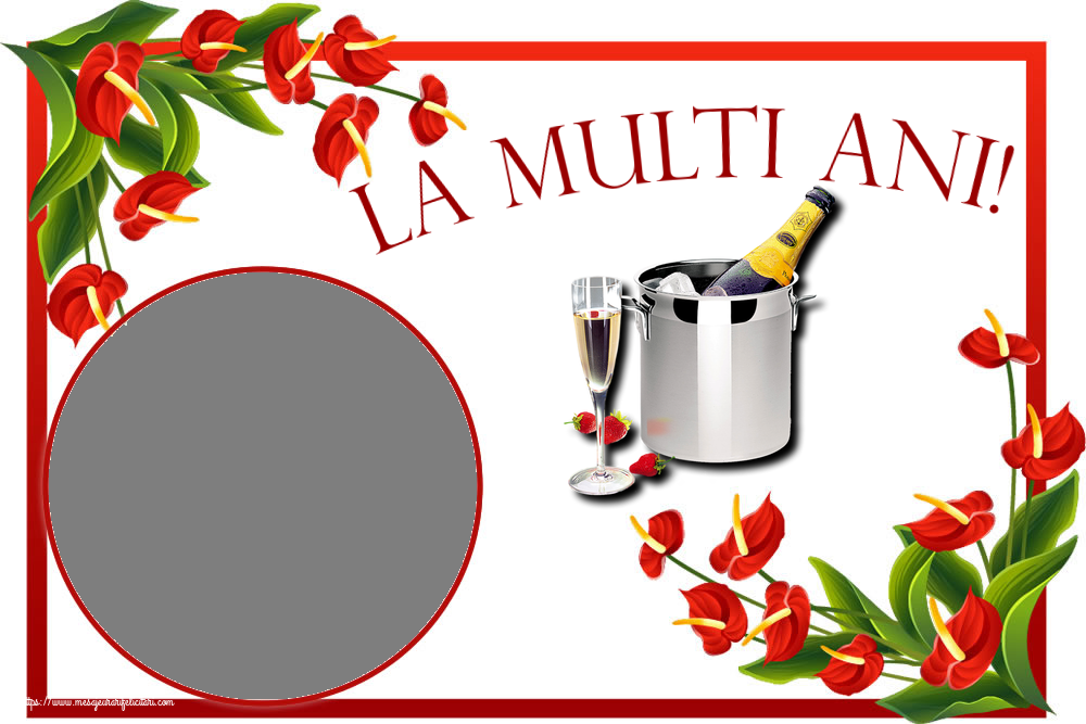 Felicitari personalizate de la multi ani - La multi ani! - Rama foto ~ șampanie în frapieră și căpșuni