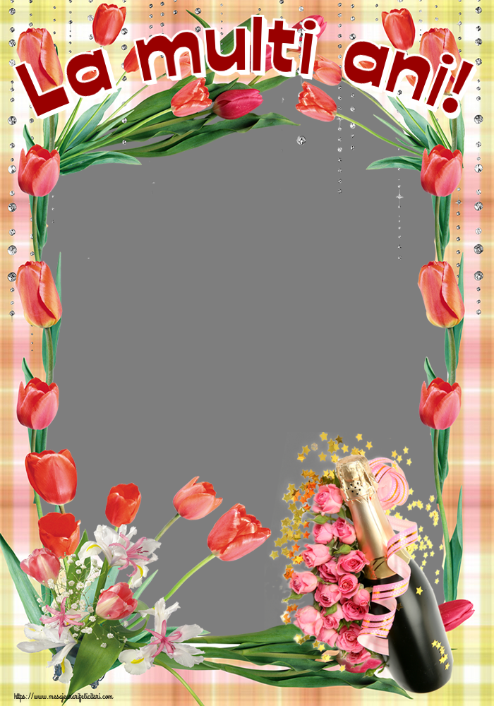Felicitari personalizate de la multi ani - La multi ani! - Rama foto ~ aranjament cu șampanie și flori