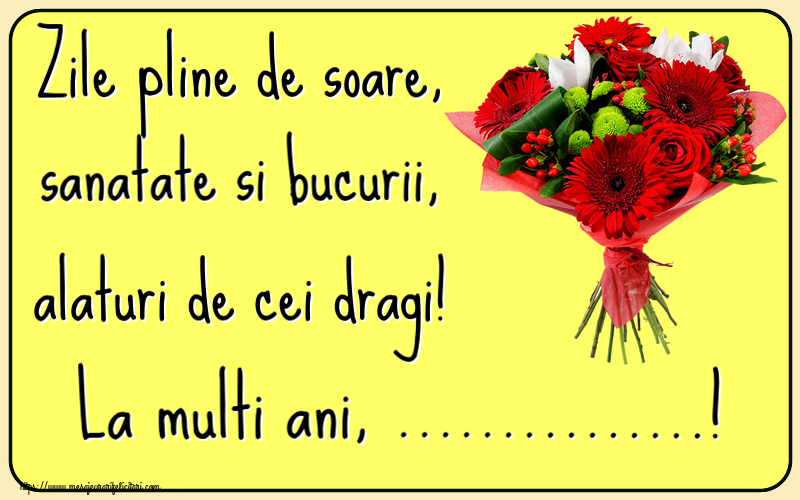 Felicitari personalizate de la multi ani - Zile pline de soare, sanatate si bucurii, alaturi de cei dragi! La multi ani, ...!