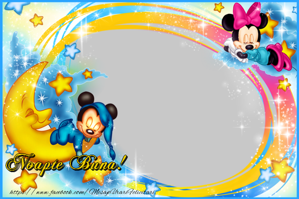 Felicitari personalizate de noapte buna - Luna & Stele & Animație & Mickey Mouse & 1 Poza & Ramă Foto | Noapte buna!