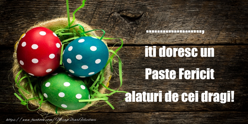 Felicitari personalizate de Paste - Imagine cu oua colorate in cos pe fundal din lemn