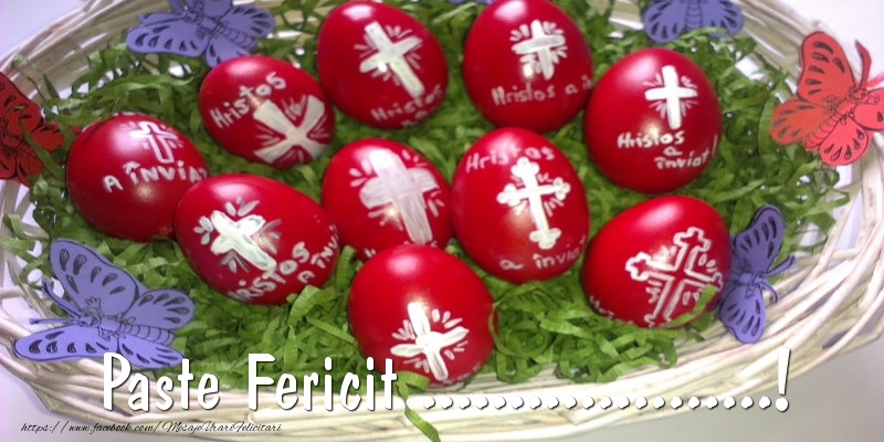 Felicitari personalizate de Paste - Paste Fericit ...! - Coș cu ouă vopsite cu cruci