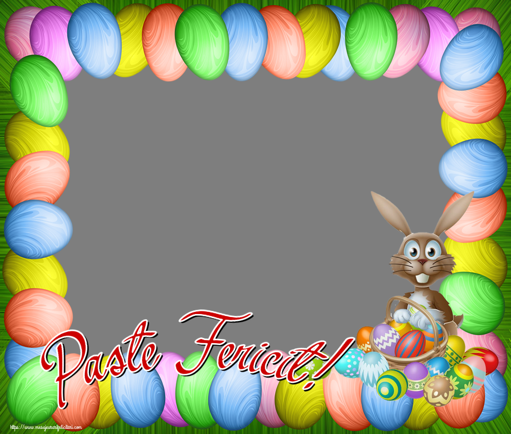 Felicitari personalizate de Paste - Paste Fericit! - Rama foto ~ iepuraș simplatic cu un coș de ouă