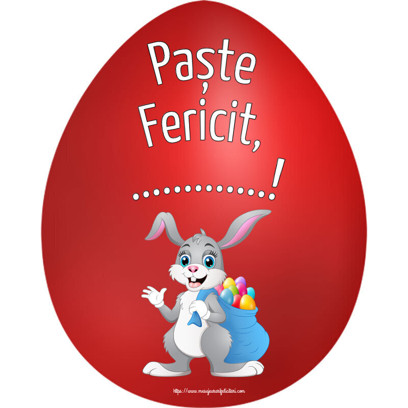 Felicitari personalizate de Paste - Paște Fericit, ...! ~ Iepurilă cu un sac de ouă colorate