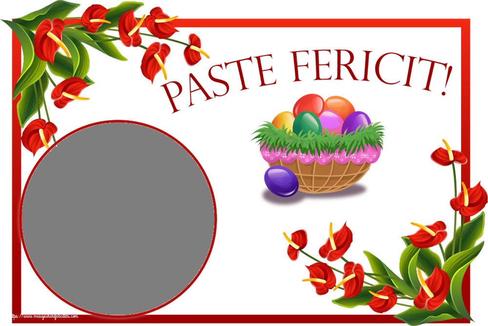 Felicitari personalizate de Paste - Oua & 1 Poza & Ramă Foto | Paste Fericit! - Rama foto ~ ouă colorate in coș
