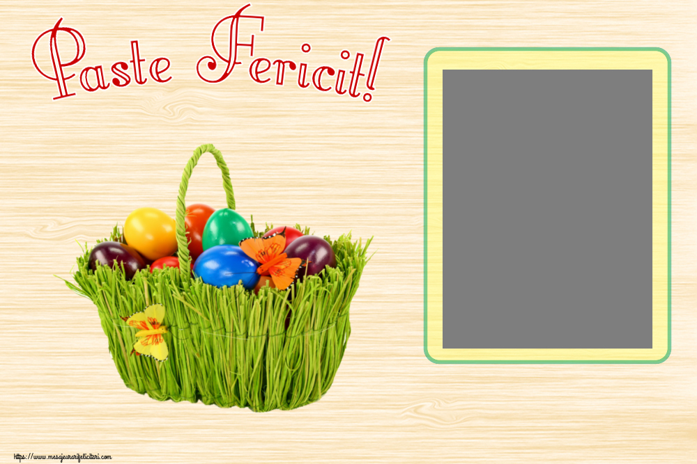 Felicitari personalizate de Paste - Oua & 1 Poza & Ramă Foto | Paste Fericit! - Rama foto ~ aranjament cu ouă colorate în coș