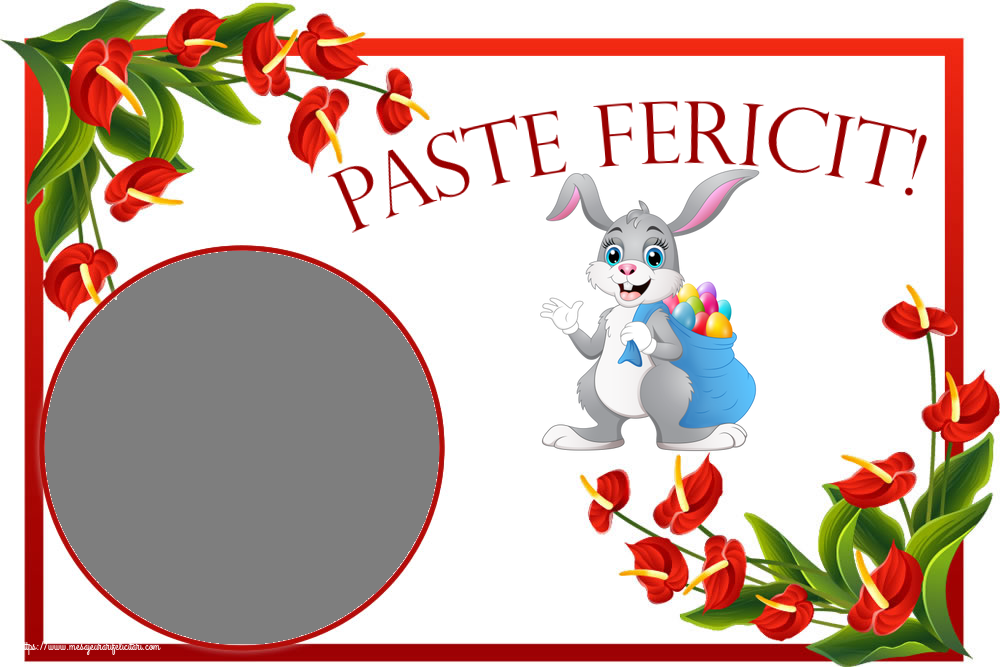 Felicitari personalizate de Paste - Iepuras & 1 Poza & Ramă Foto | Paste Fericit! - Rama foto ~ Iepurilă cu un sac de ouă colorate