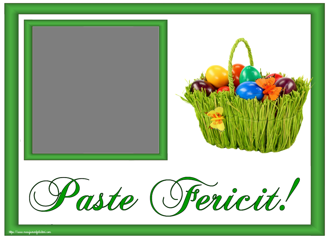 Felicitari personalizate de Paste - Oua & 1 Poza & Ramă Foto | Aranjament cu ouă colorate în coș: Paste Fericit!