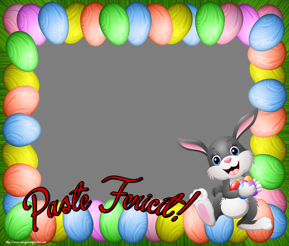Felicitari personalizate de Paste - Paste Fericit! - Rama foto ~ iepuras vesel cu oua colorate