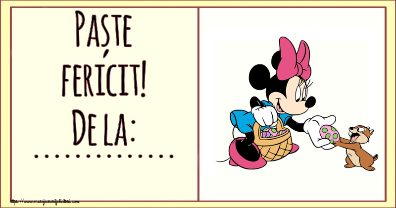 Felicitari personalizate de Paste - Oua | Paște fericit! De la: ... ~ Minnie Mouse și veverița cu un coș de ouă
