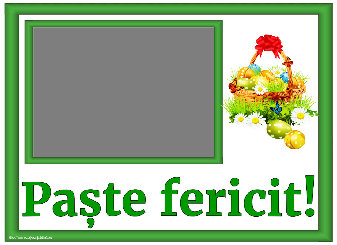 Felicitari personalizate de Paste - Oua & 1 Poza & Ramă Foto | Paște fericit! - Rama foto ~ aranjament cu ouă, flori de câmp și fluturi