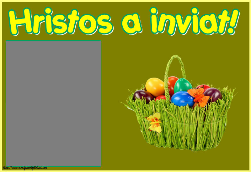 Felicitari personalizate de Paste - Hristos a inviat! - Rama foto ~ aranjament cu ouă colorate în coș