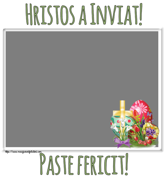 Felicitari personalizate de Paste - Hristos a Inviat! Paste fericit! - Rama foto ~ aranjament cu ouă și cruce