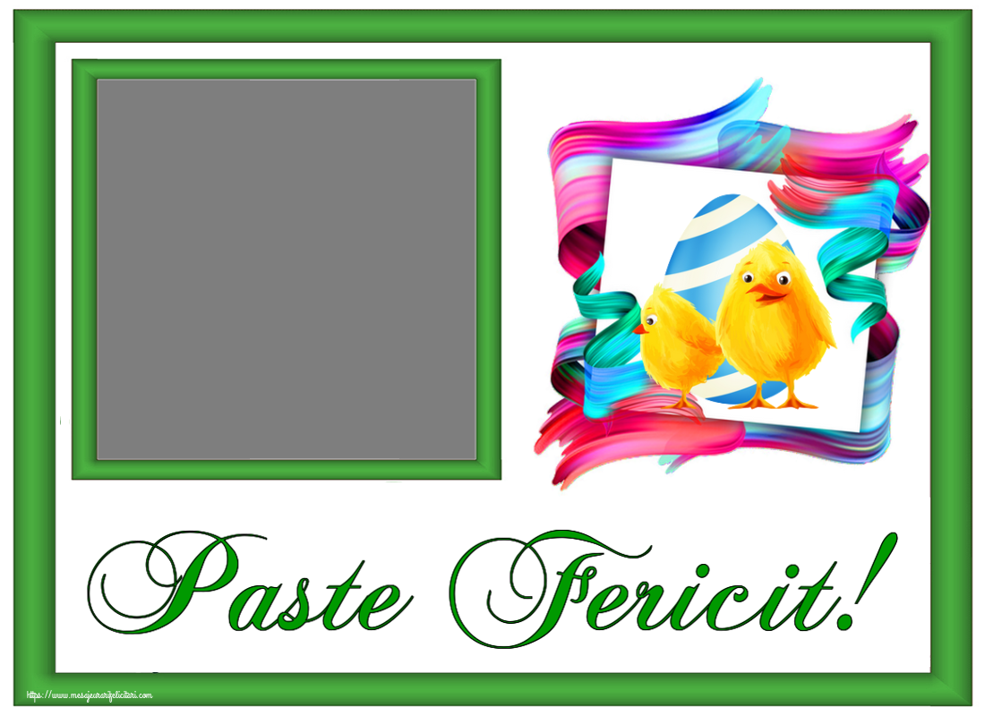 Felicitari personalizate de Paste - Puisor & 1 Poza & Ramă Foto | Paste Fericit! - Personalizeaza cu poza ta de profil facebook ~ 2 puișori simpatici
