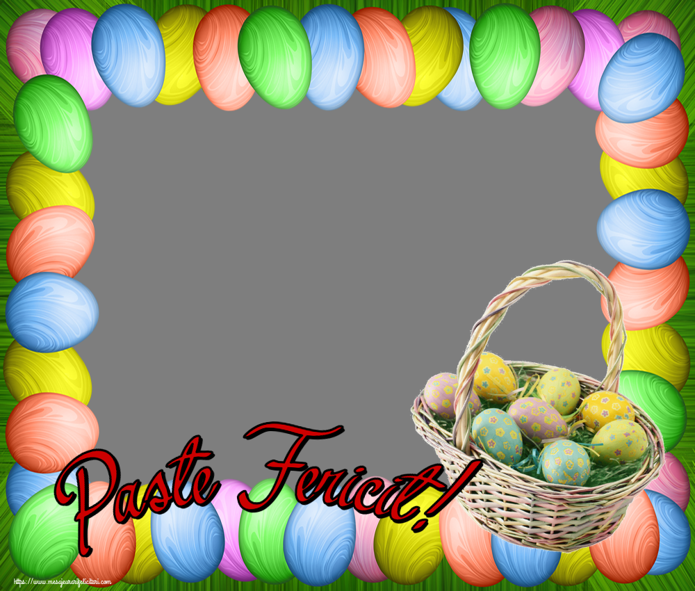 Felicitari personalizate de Paste - Oua & 1 Poza & Ramă Foto | Paste Fericit! - Rama foto ~ ouă în coș